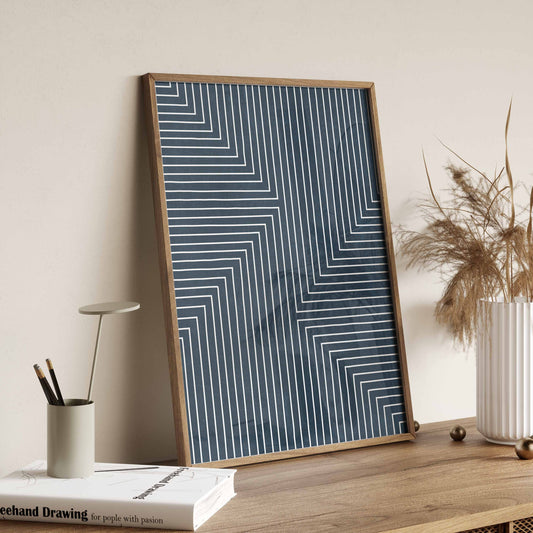 Large Modern Geometric Blue Digital Art Print