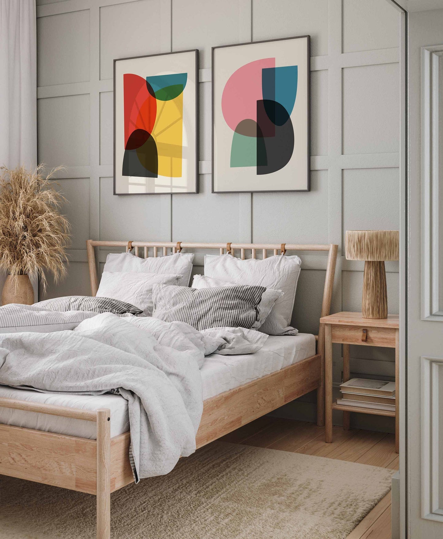 Set of 2 Bright and Colorful Mid Century Modern Art Prints