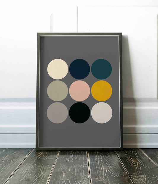 Mid Century Circle Wall Art - Modern Minimalist Printable Poster - Retro Color Block Digital Download