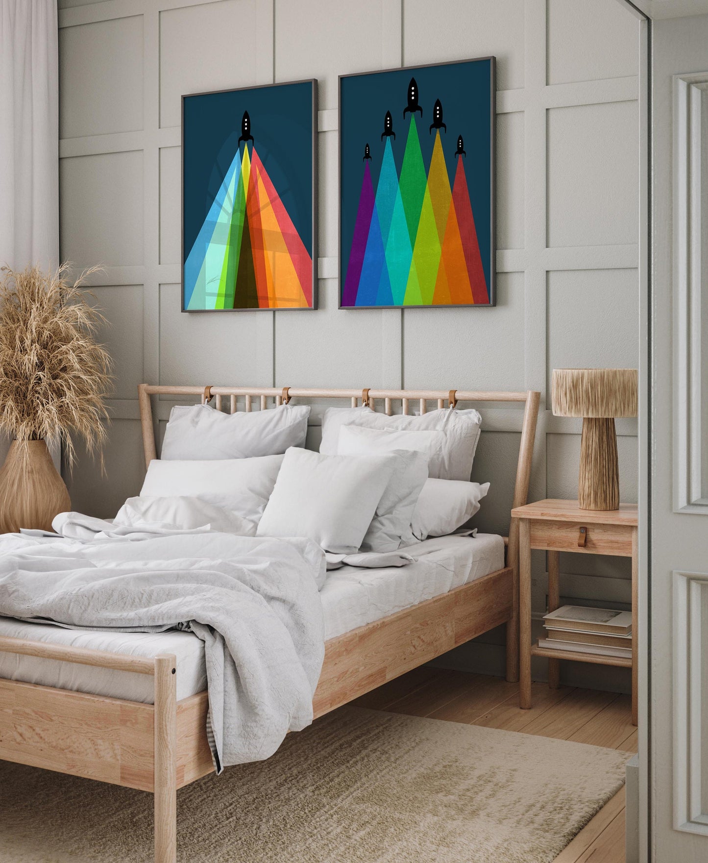 Set of 6 Kids Space Nursery Decor Rocket Wall Art Prints