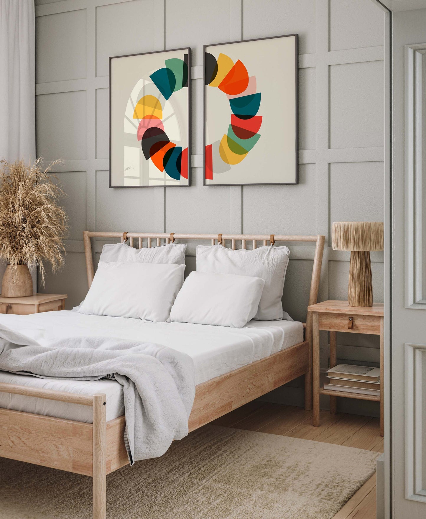 Set of 2 Colorful Mid Century Abstract, Split Wall Art Prints