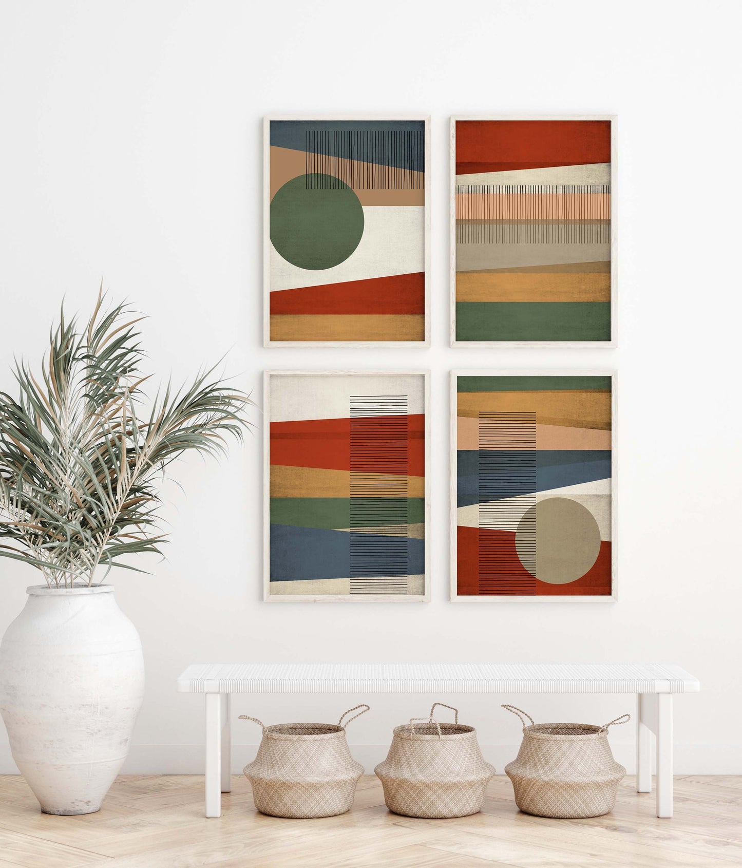 Set of 4 Colorful Unique Mid Century Prints, in Earth Tones