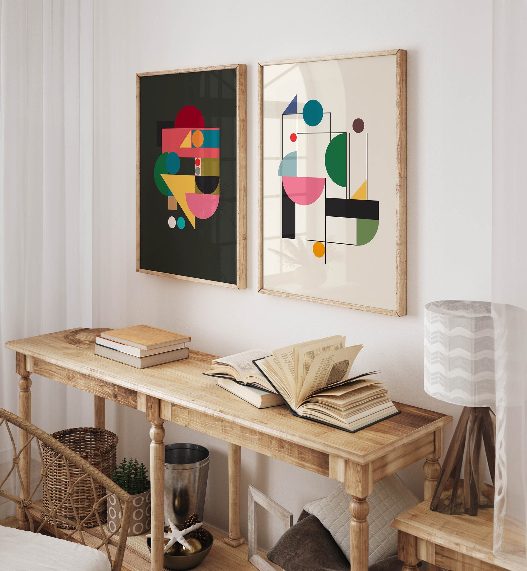 Set of 2 Colorful Bauhaus Abstract Prints