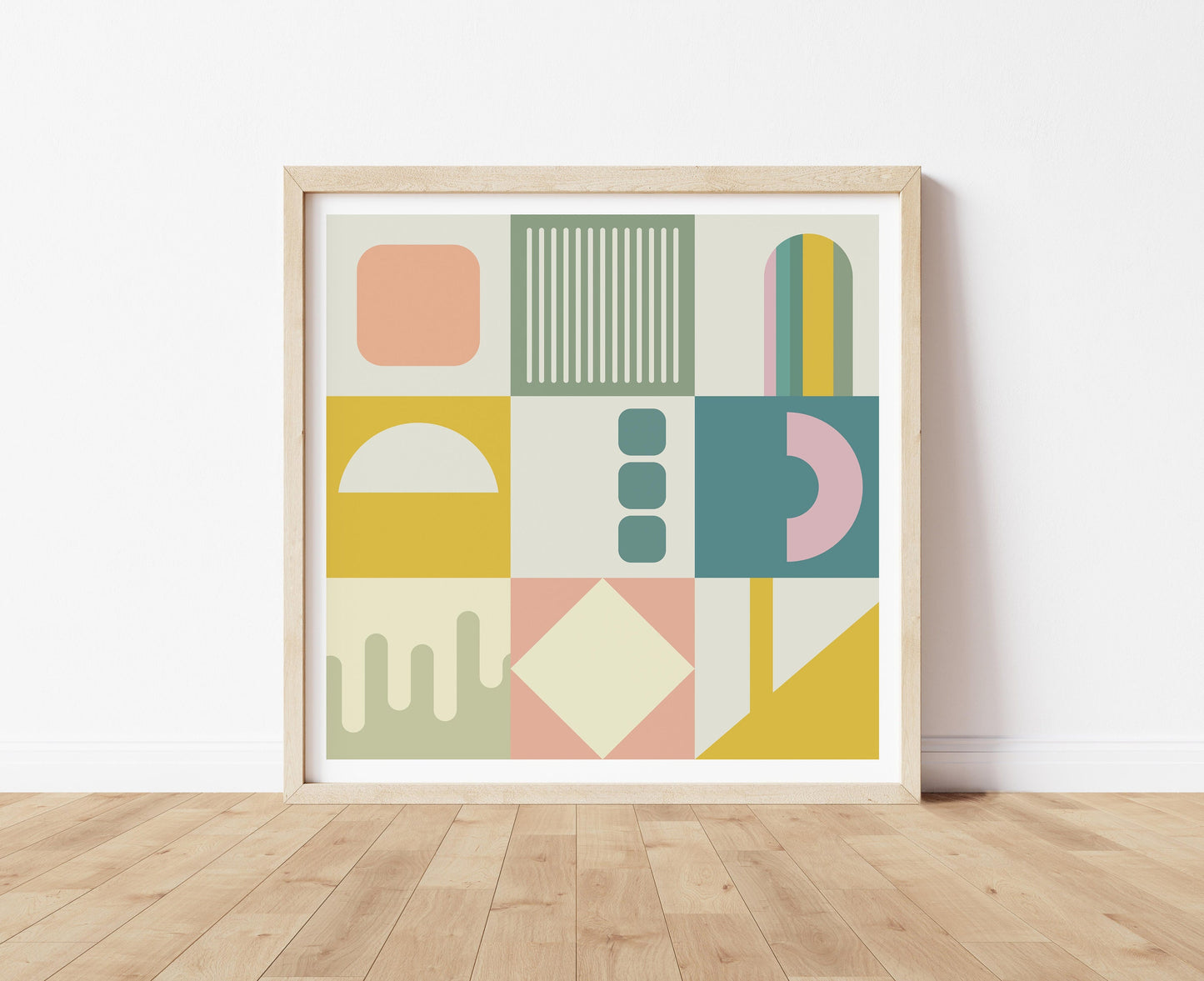 Cute Pastel Square Abstract Print - Modern Nursery or Kids Wall Art
