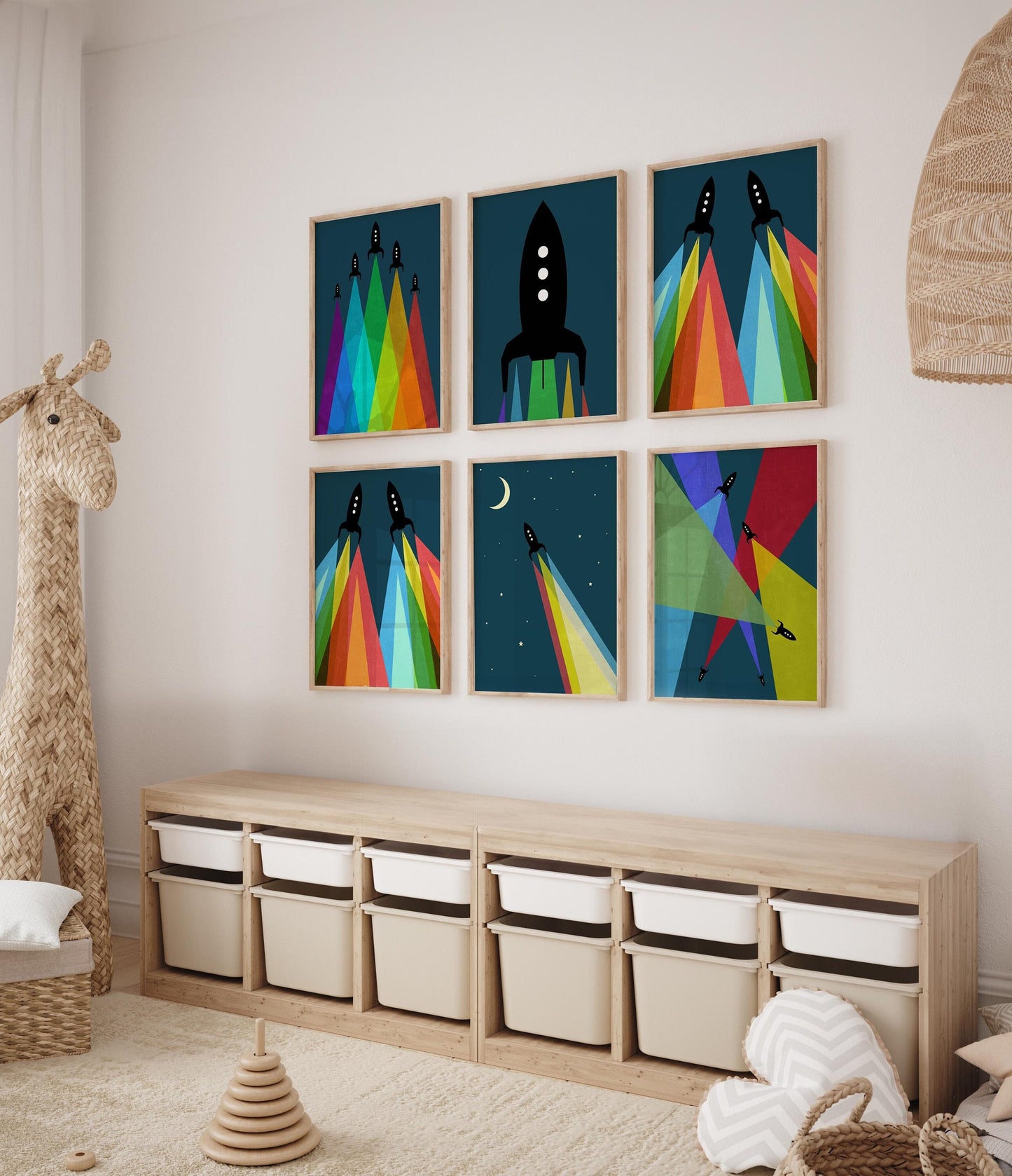 Set of 6 Kids Space Nursery Decor Rocket Wall Art Prints