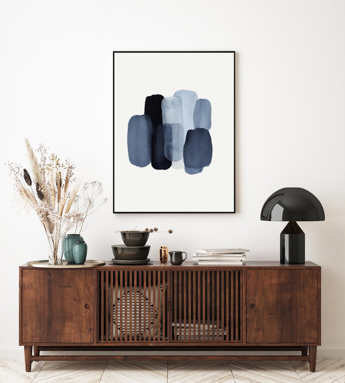 Set of 2 Blue Abstract Brush Strokes Art Watercolor Prints