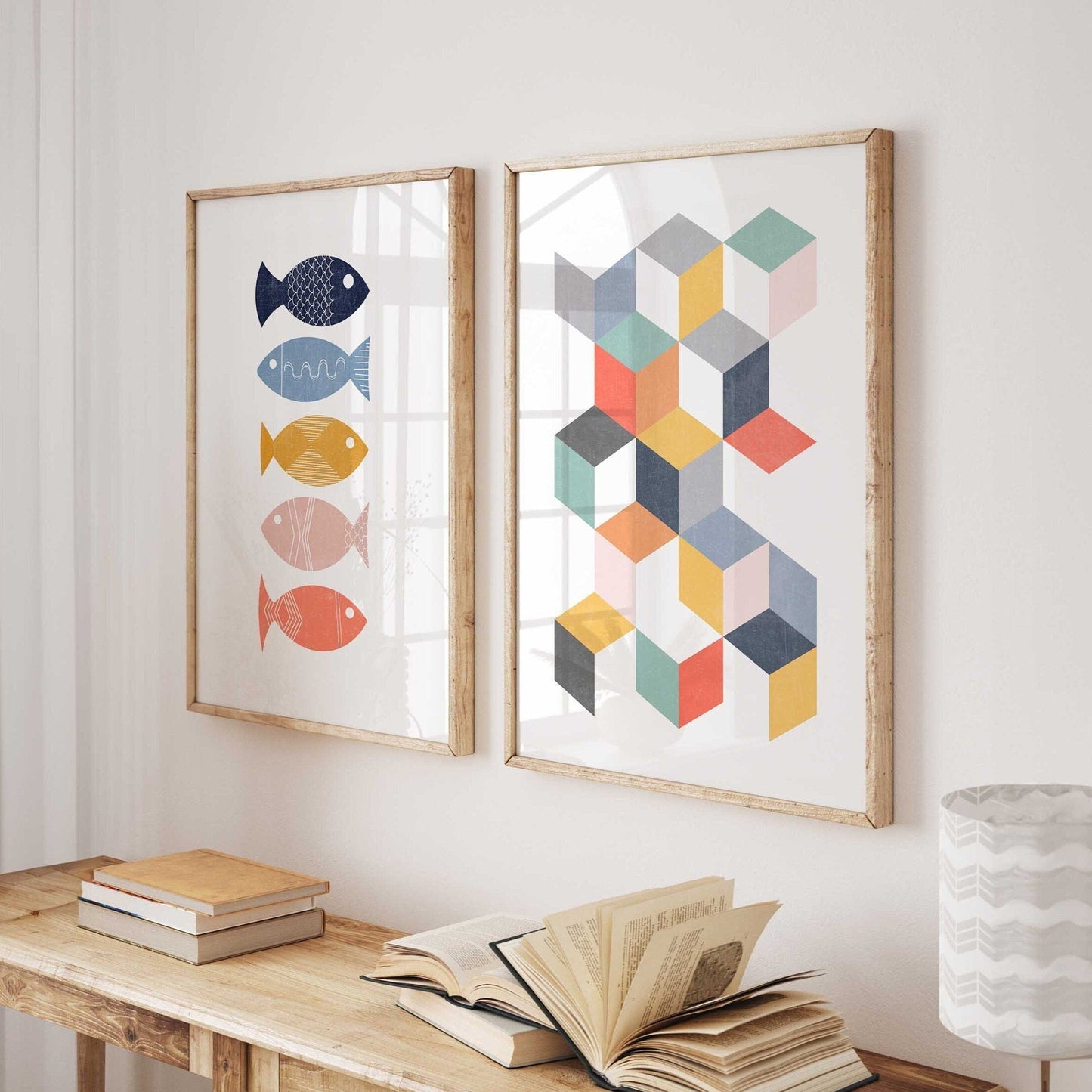 Set of 2 Colorful Kids Bathroom Abstract Art Prints