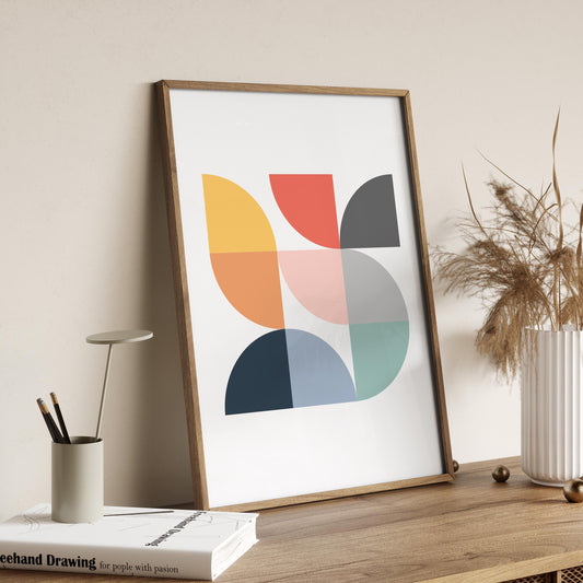 Scandi Geometric Wall Art Print - Colorful Abstract Mid Century Shapes