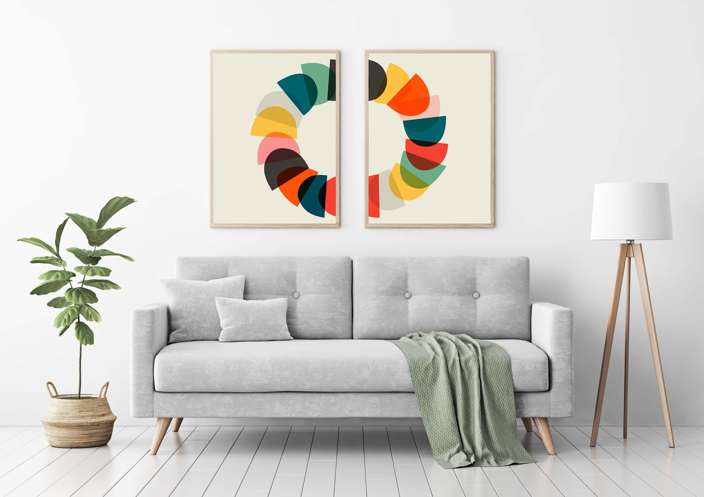 Set of 2 Colorful Mid Century Abstract, Split Wall Art Prints