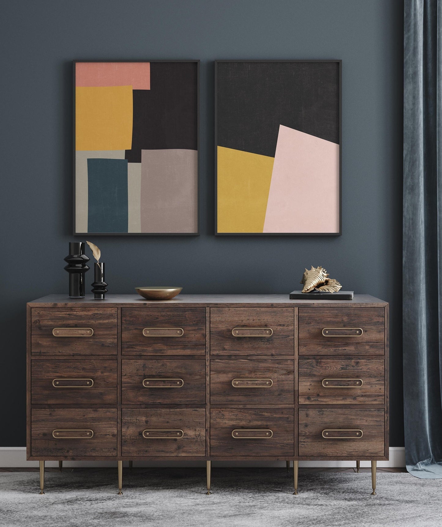 Set of 2 Boho Color Block Abstract Wall Art Prints
