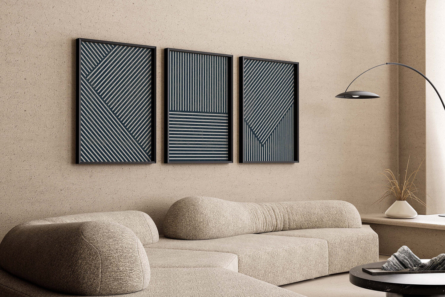Set of 3 Blue Abstract Geometric Wall Art Prints