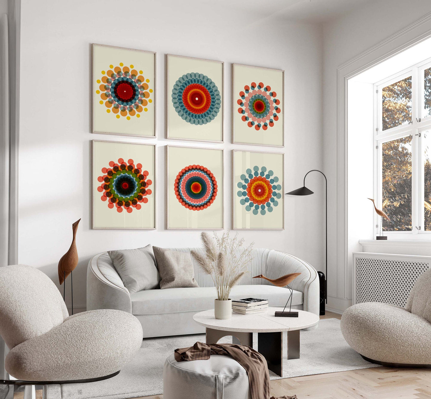 Set of 6 Colorful Mandala Wall Art Prints – Modern Boho Abstract Decor