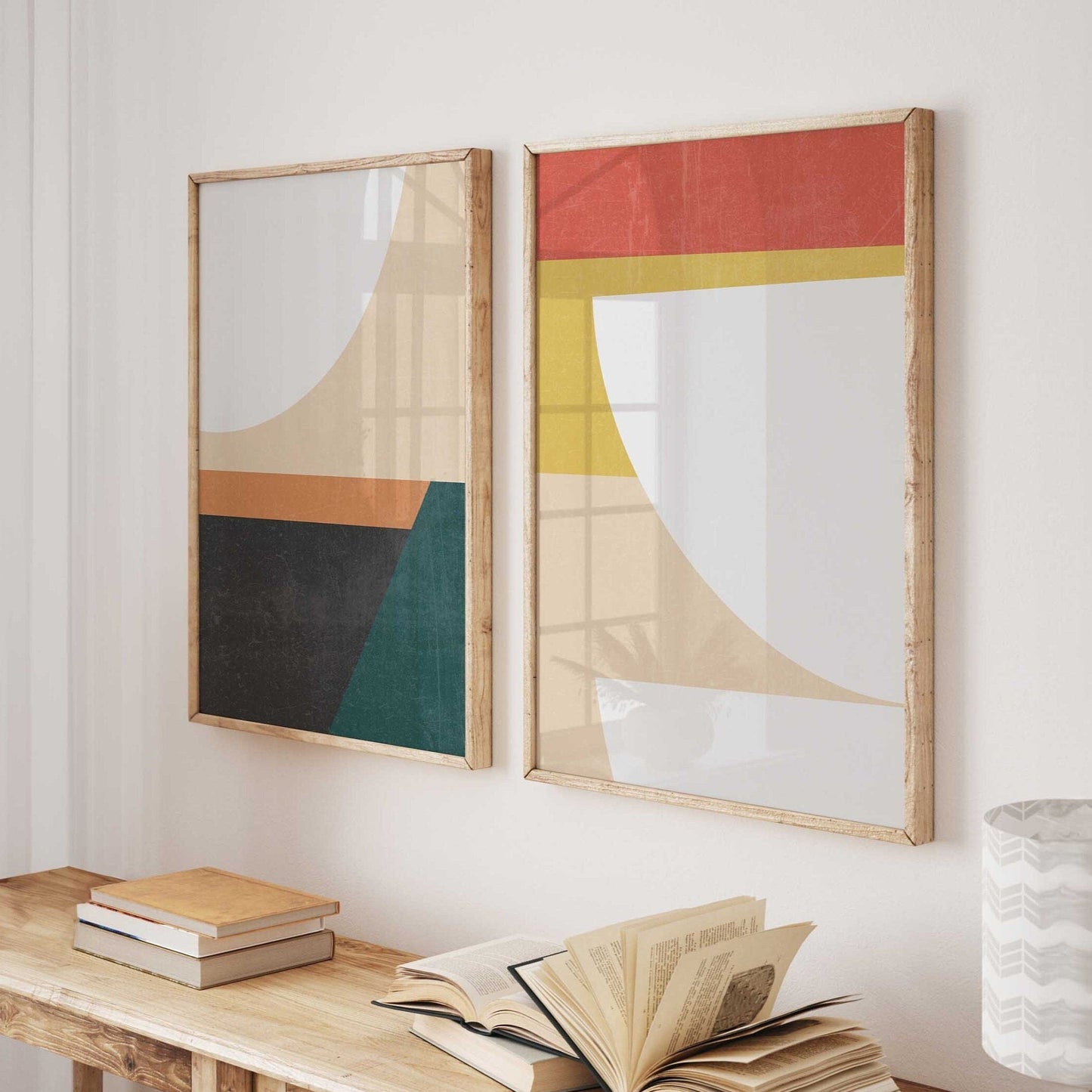 Set of 2 Colorful Mid Century Modern Art Prints