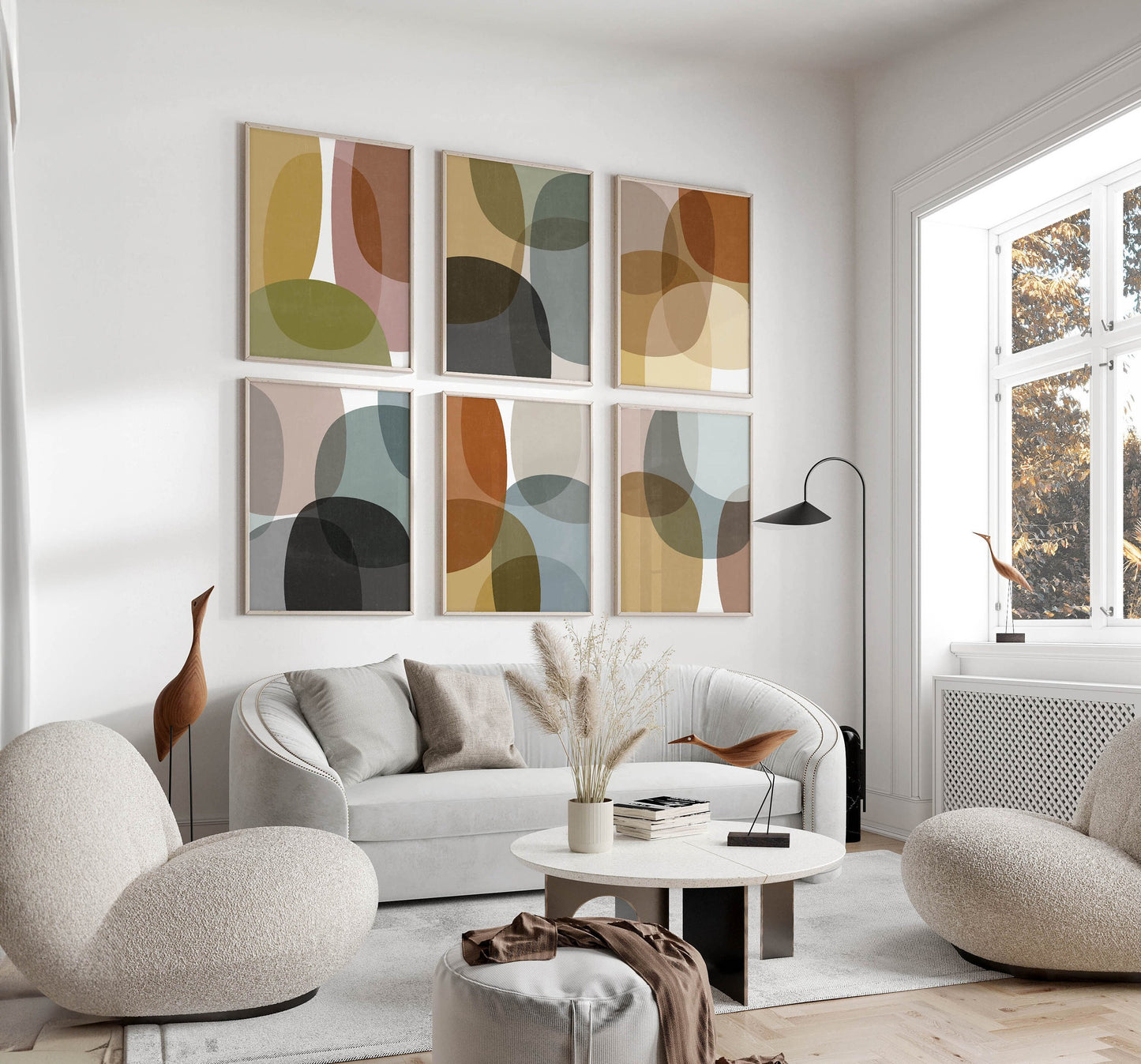 Set of 6 Colorful Boho Abstract Wall Art Prints