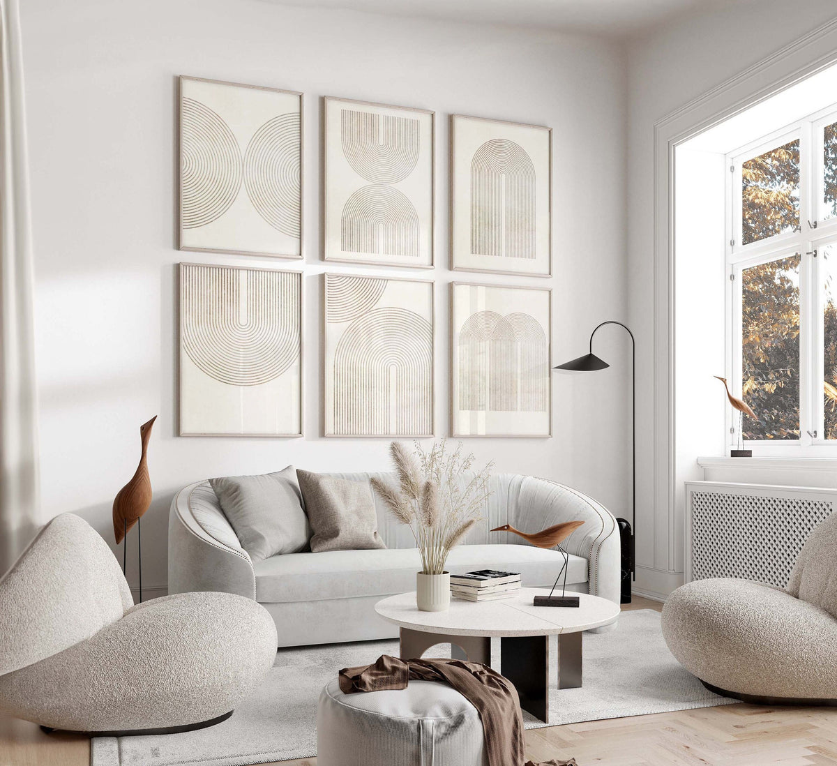 Set of 6 Prints Neutral Mid Century Wall Art Prints