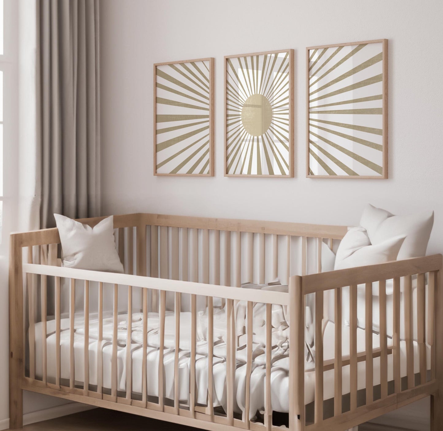 Set of 3 Boho Neutral Sun and Rays Art Prints