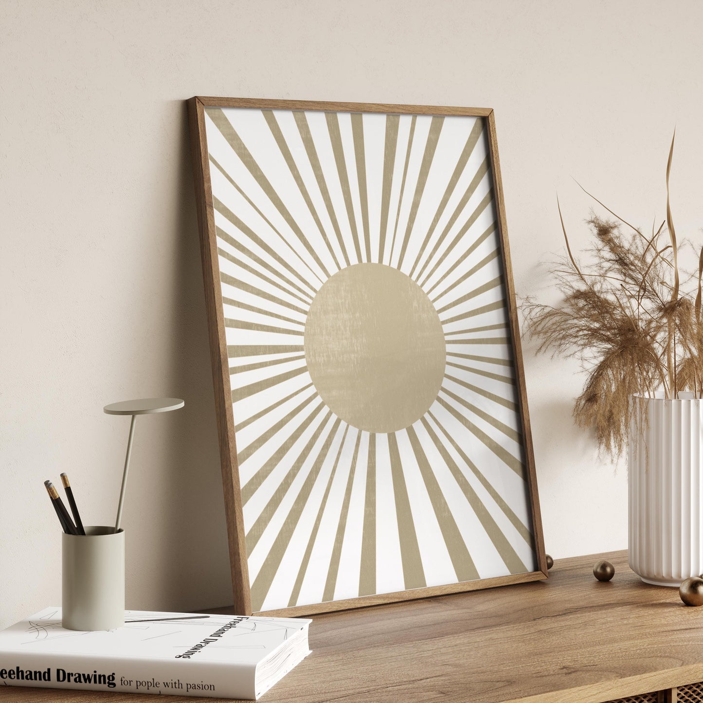 Set of 3 Boho Neutral Sun and Rays Art Prints