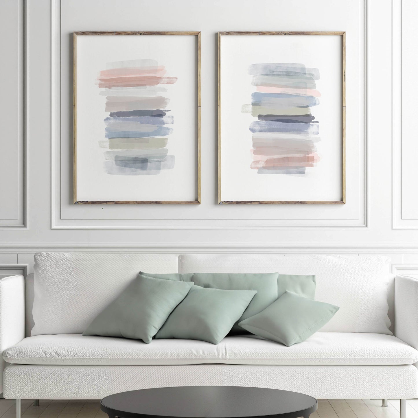 Set of 2 Pastel Colored Brush Stroke Wall Art Prints