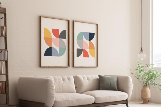 Set of 2 Fun Colorful Abstract Rainbow Art Prints
