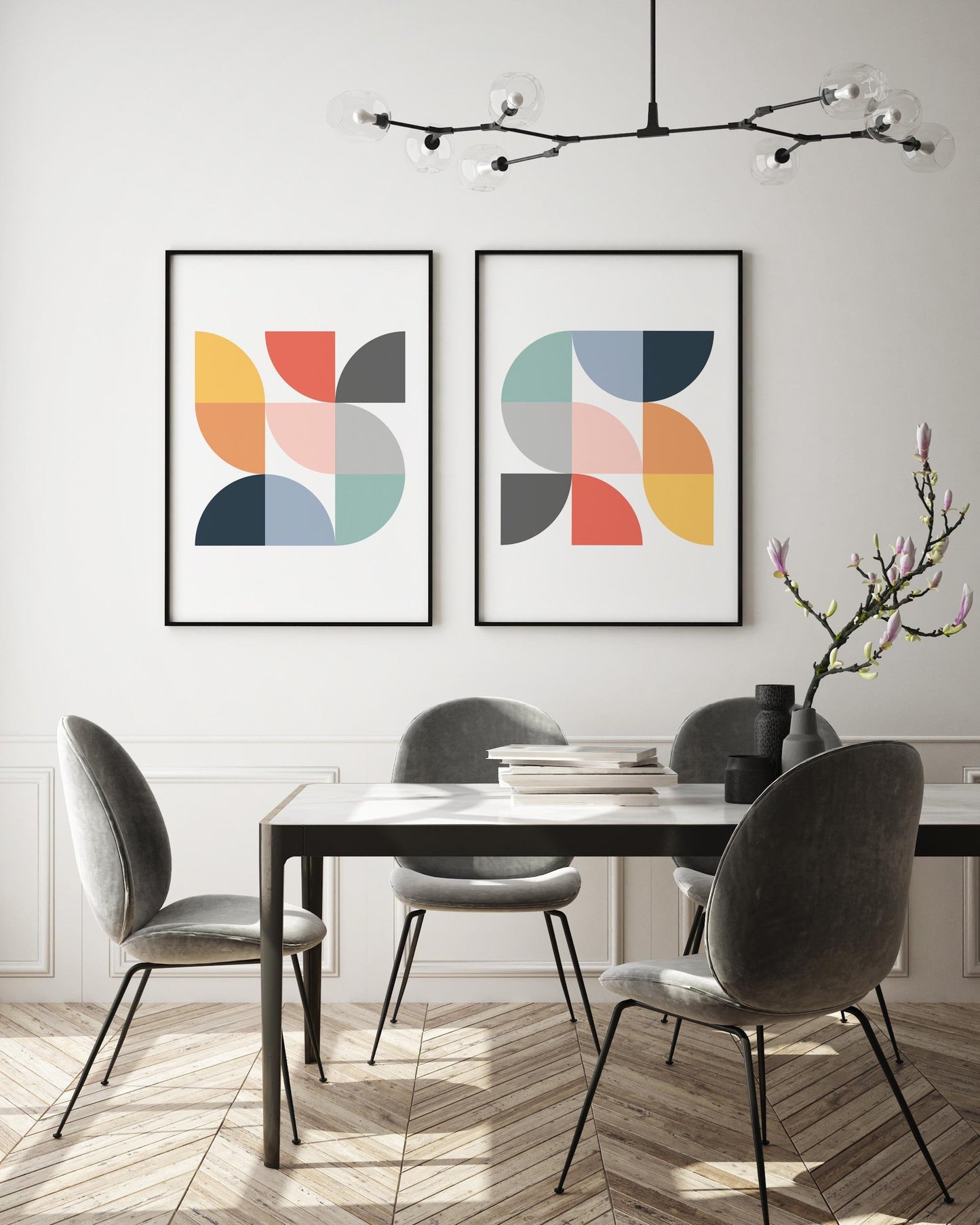Set of 2 Fun Colorful Abstract Rainbow Art Prints