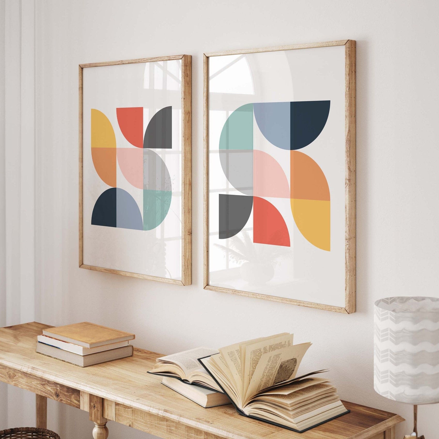 Set of 2 Fun Colorful Abstract Rainbow Art Prints