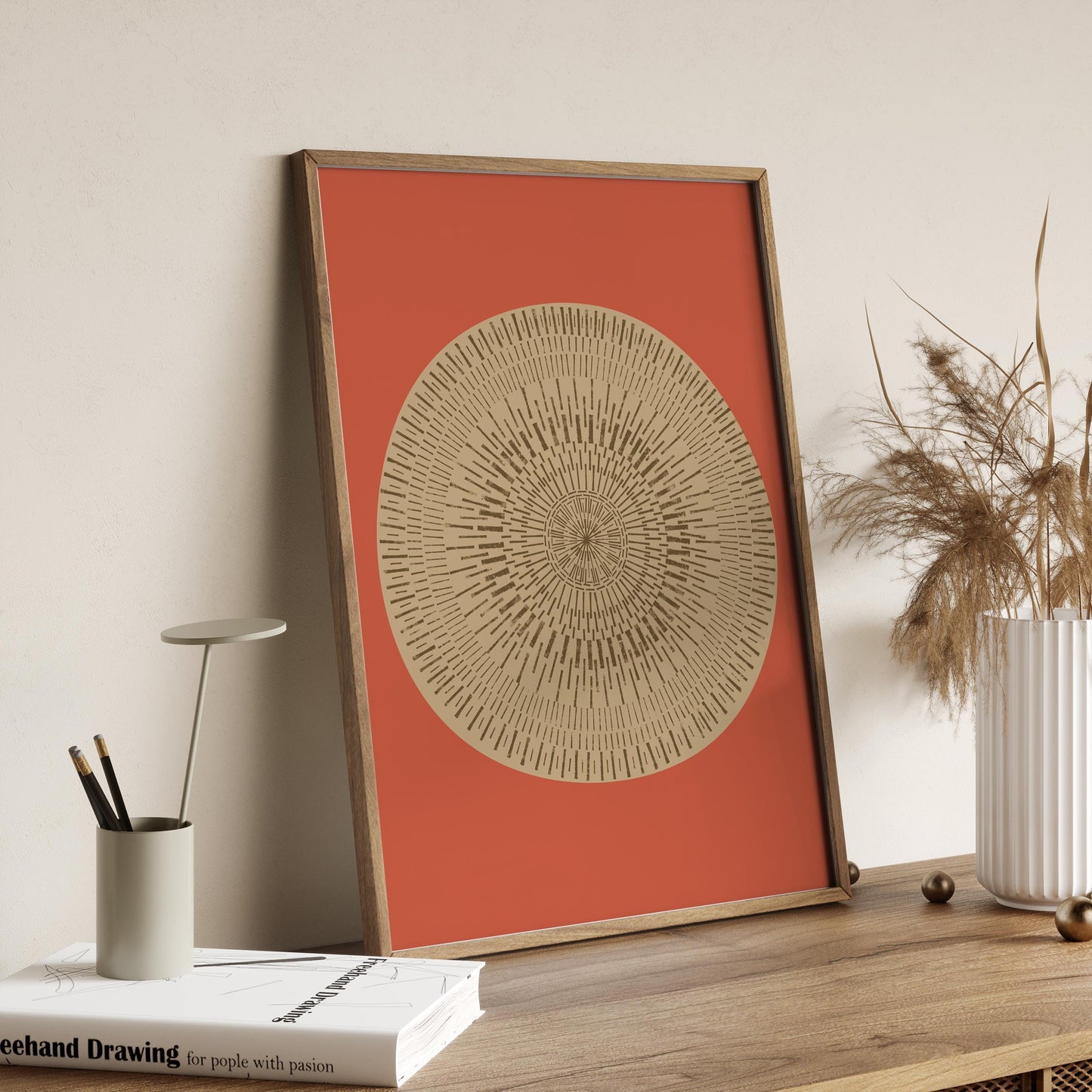 Cute Boho Peach and Cream Sun Wall Art Print