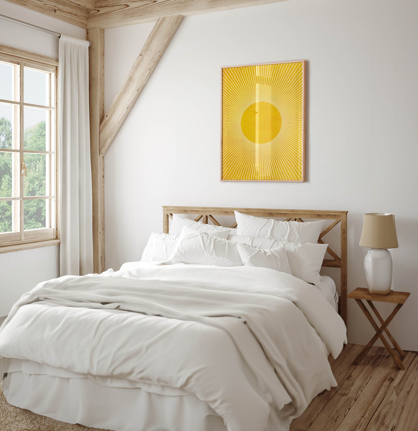 Boho Modern Yellow Sun Wall Art Abstract Print