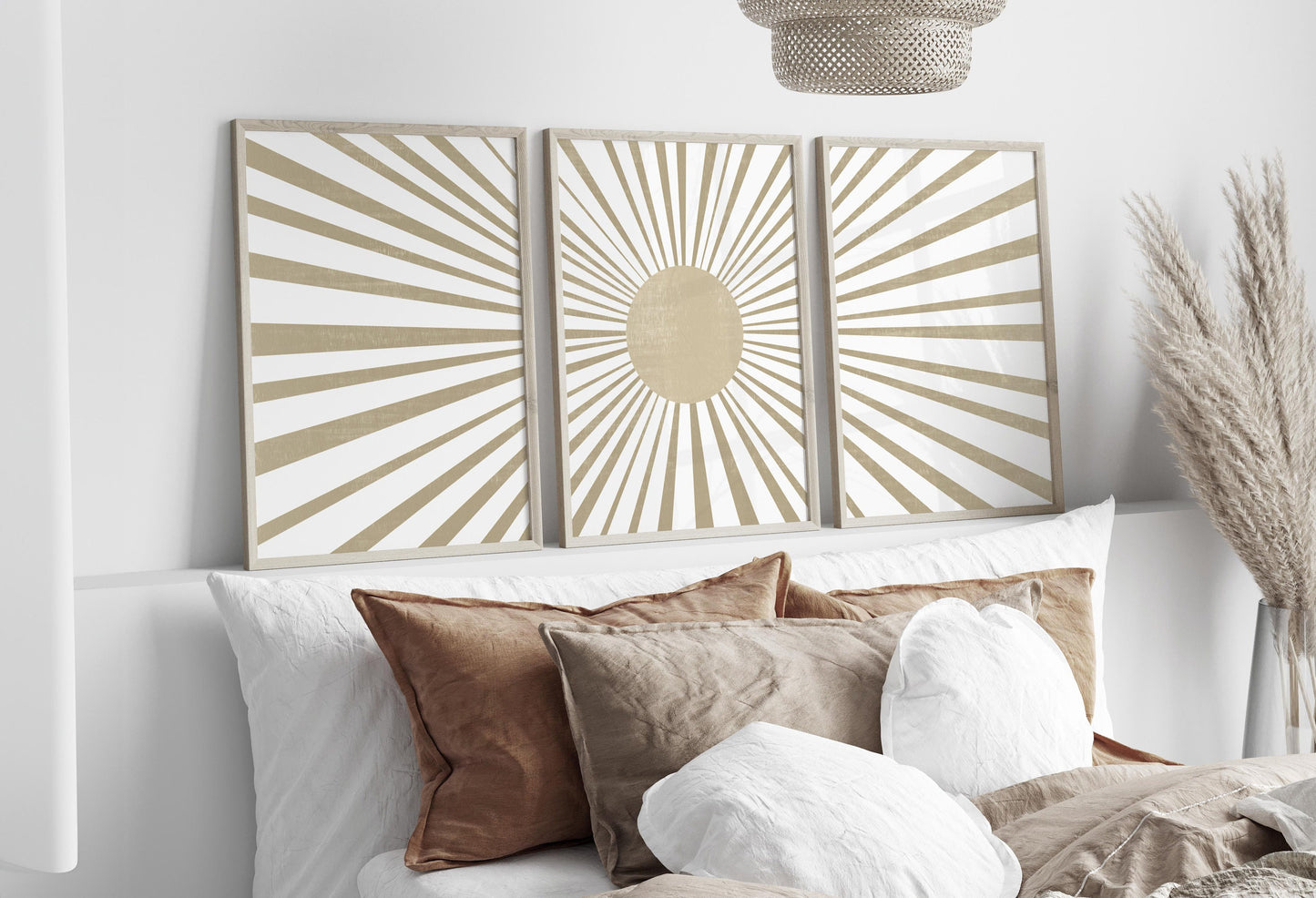 Set of 3 Boho Neutral Sun and Rays Art Prints