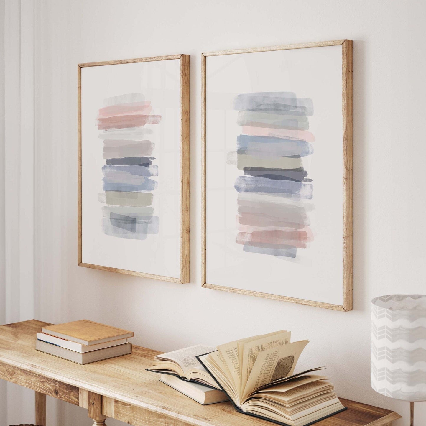 Set of 2 Pastel Colored Brush Stroke Wall Art Prints