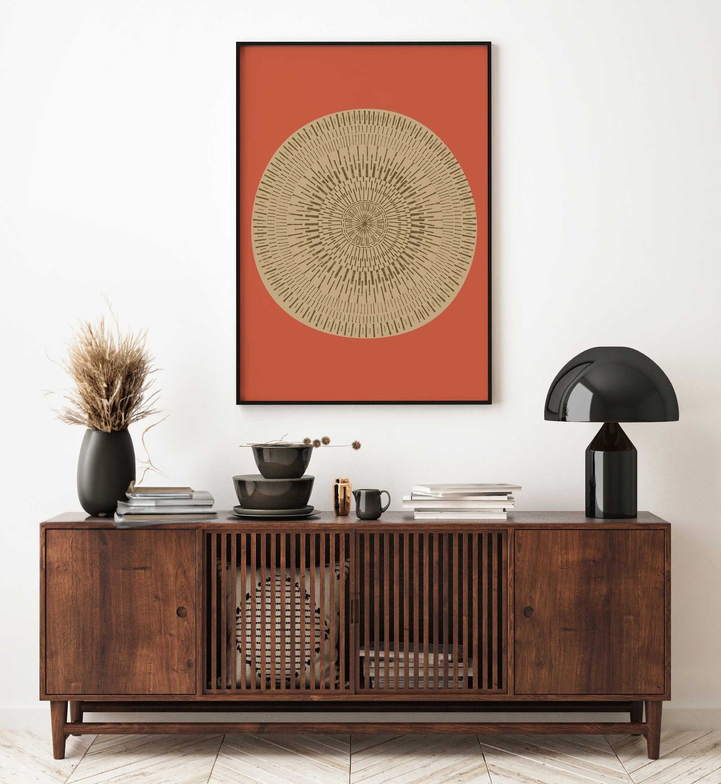 Cute Boho Peach and Cream Sun Wall Art Print