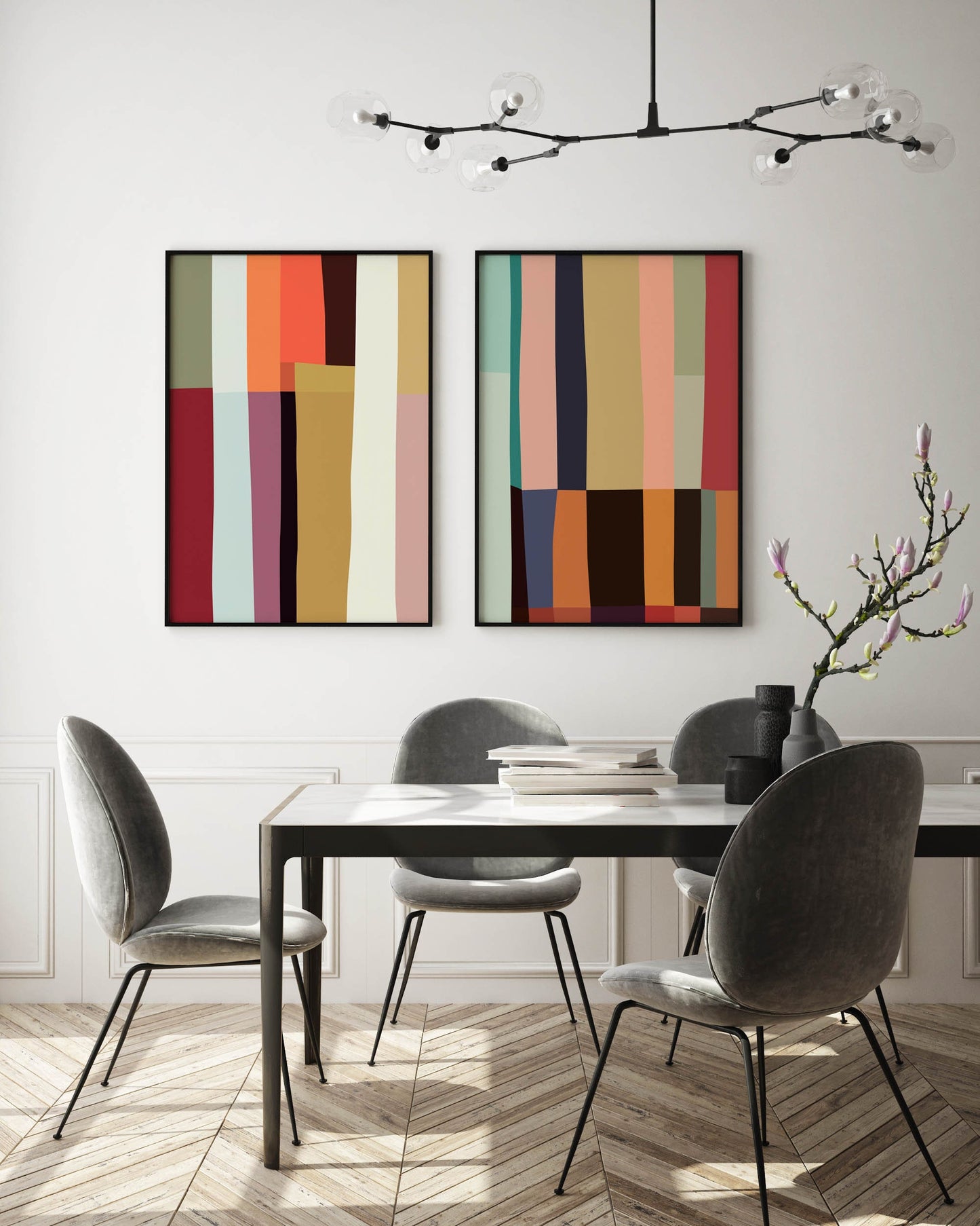 Set of 2 Colorful Modern Abstract Wall Art Prints