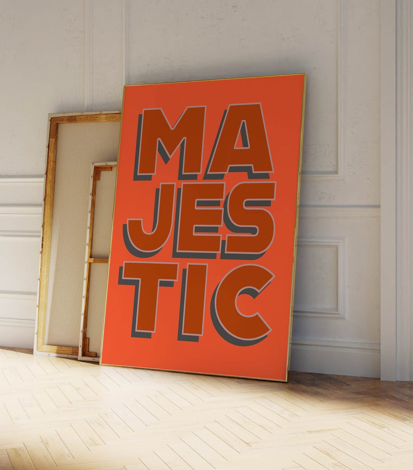 Cool MAJESTIC Text Art PRINT in Peach