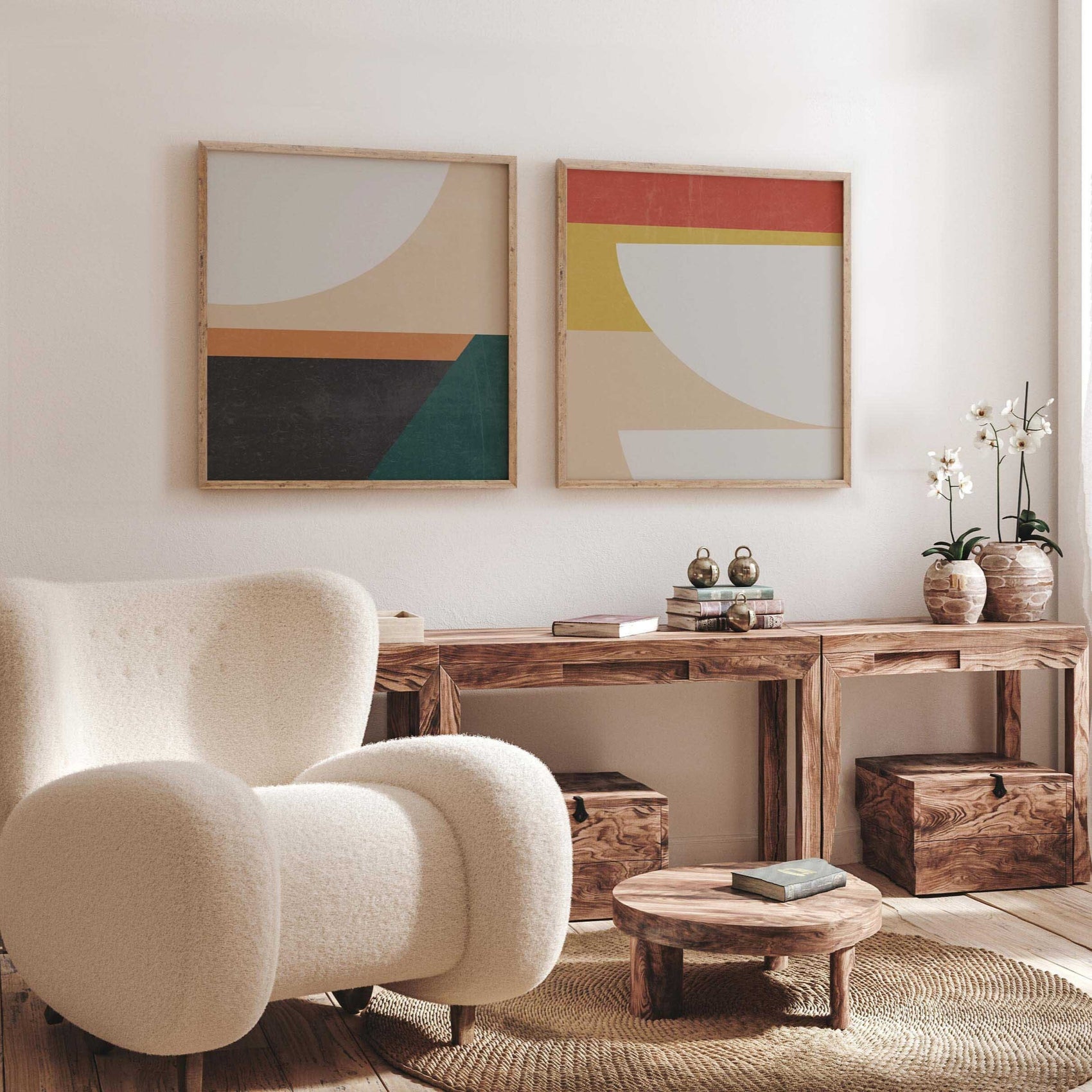 Set of 2 Mid Century Modern Square Art Prints