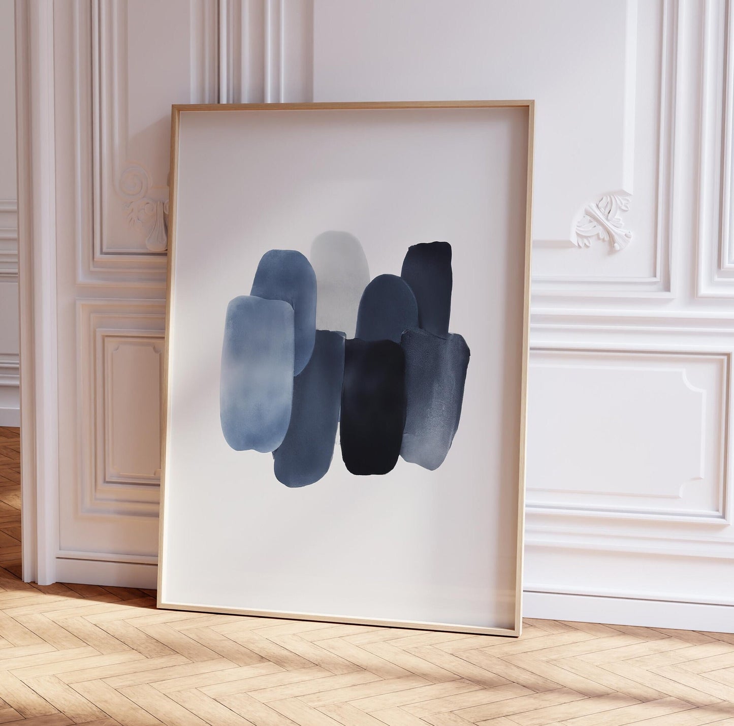 Set of 2 Blue Abstract Brush Strokes Art Watercolor Prints