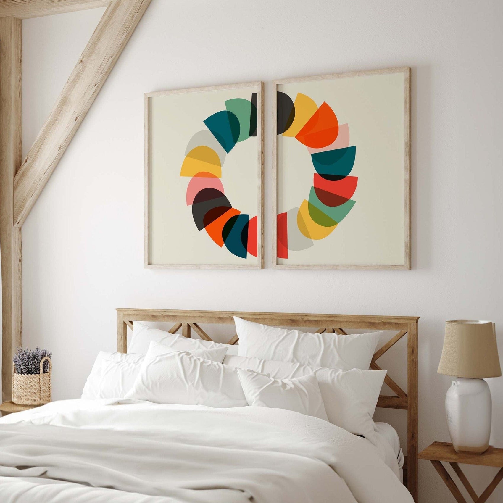 Set of 2 Colorful Mid Century Abstract, Split Wall Art Prints