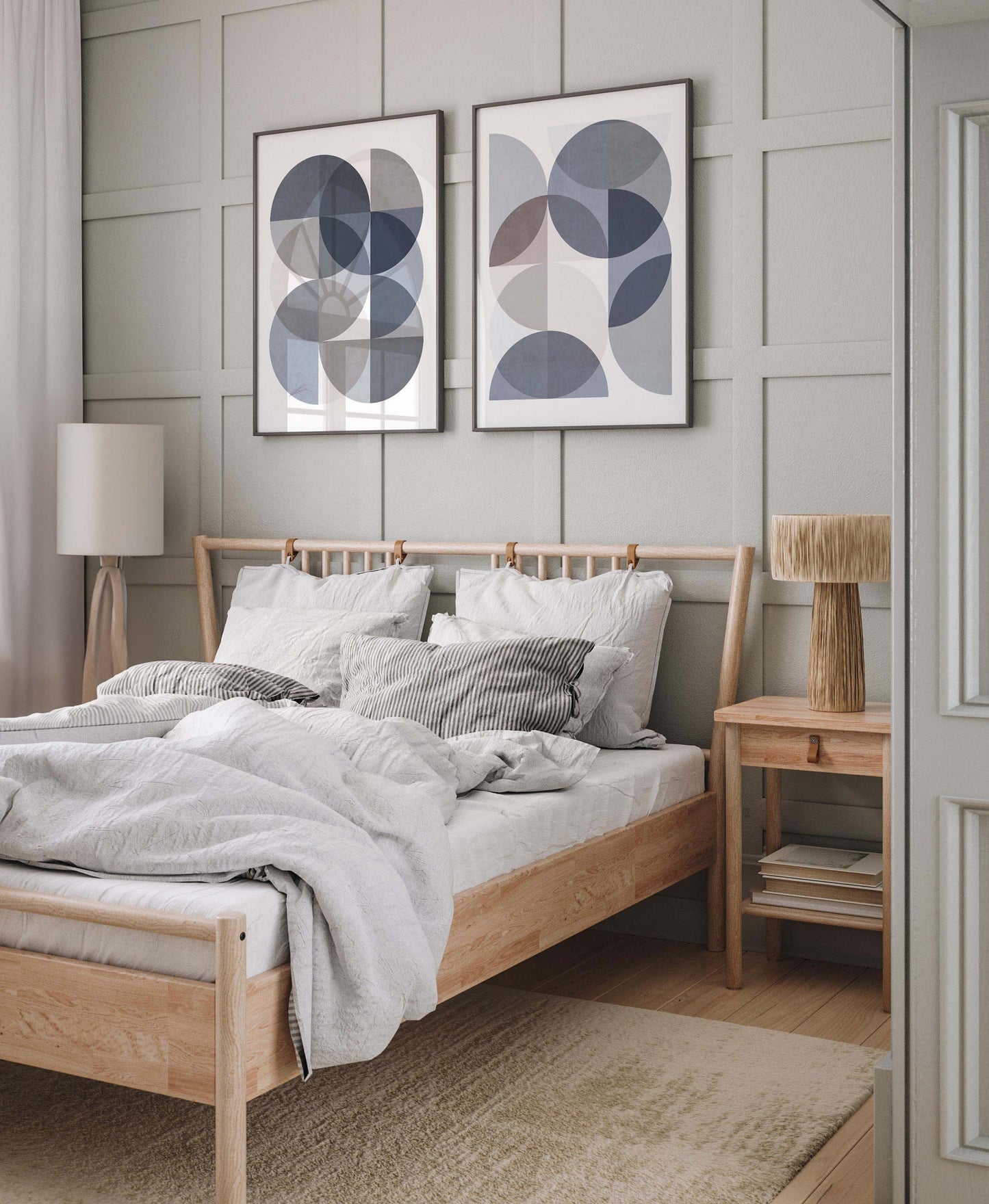 Set of 2 Boho Blue Modern Abstract Art Prints