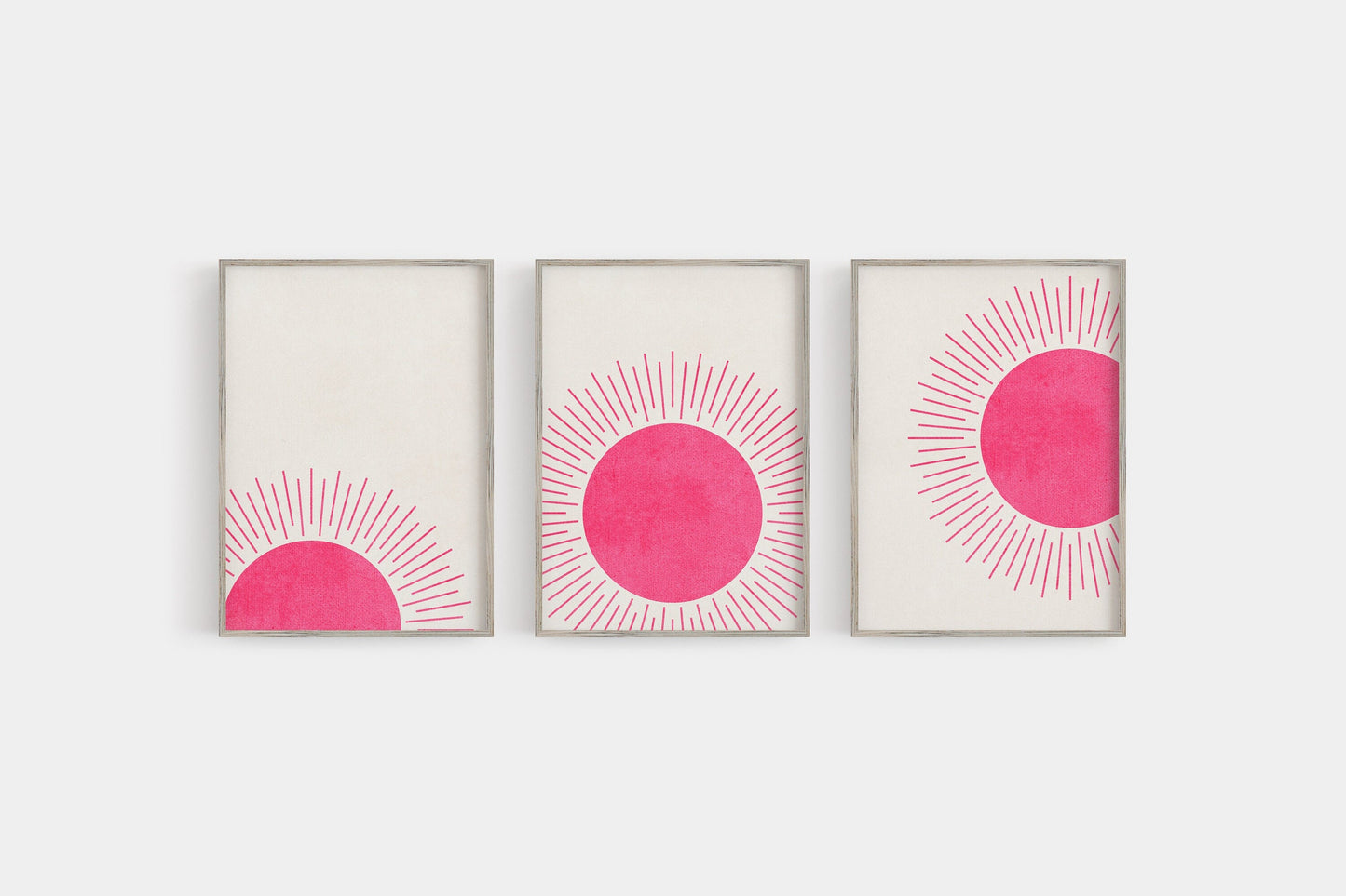 Set of 3 Hot Pink Sunrise Wall Art Sun Prints