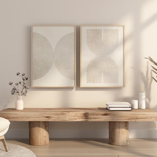 Set of 2 Boho Neutral Mid Century Modern Art Prints