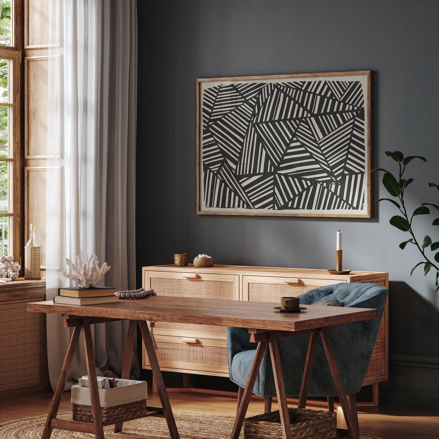 Cool Black and Beige Abstract Digital Art Print