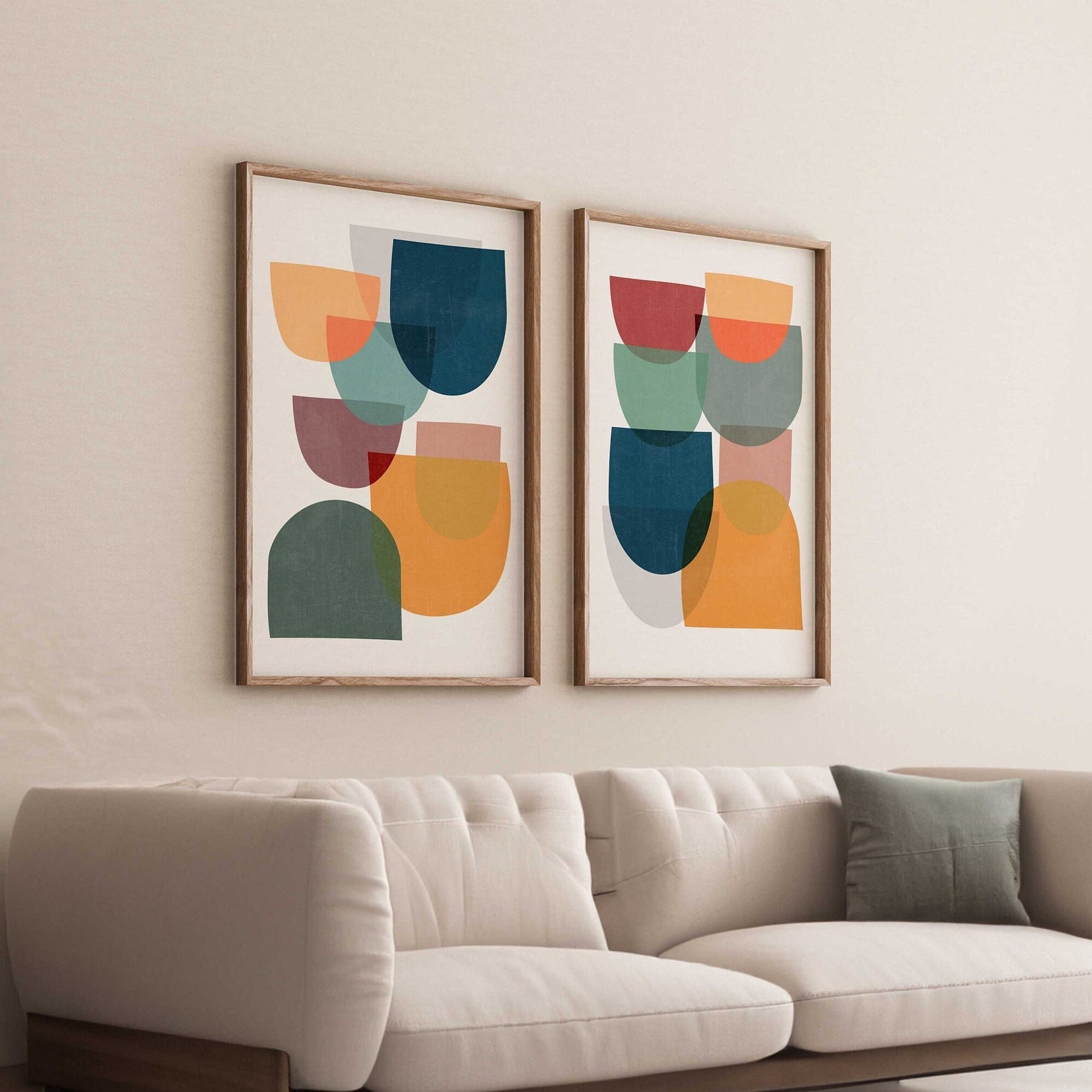 Set of 2 Colorful Mid Century Modern Art Prints