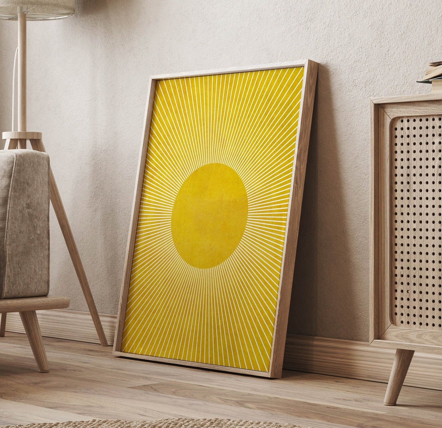 Boho Modern Yellow Sun Wall Art Abstract Print