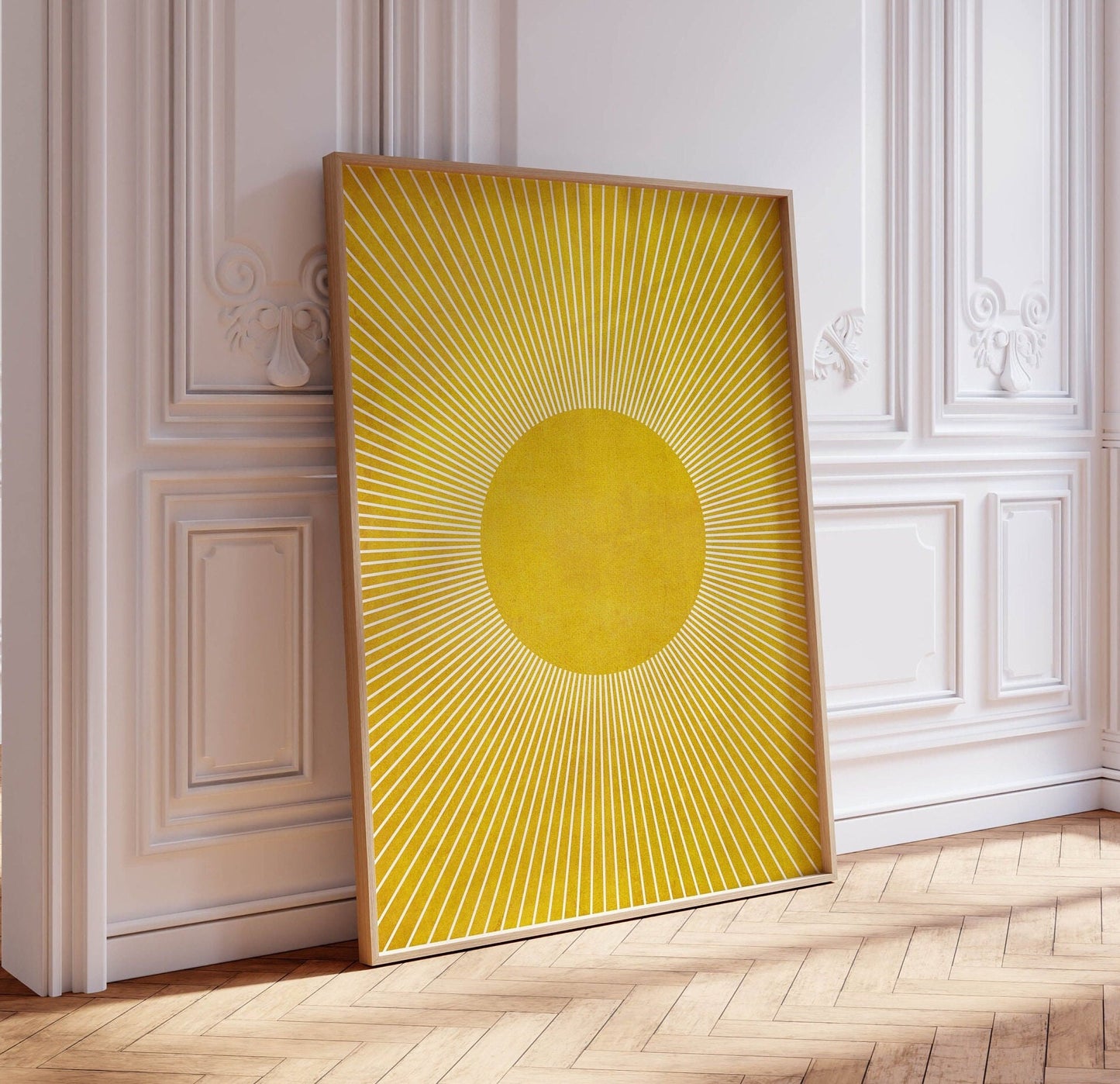 Boho Modern Yellow Sun Wall Art Abstract Print