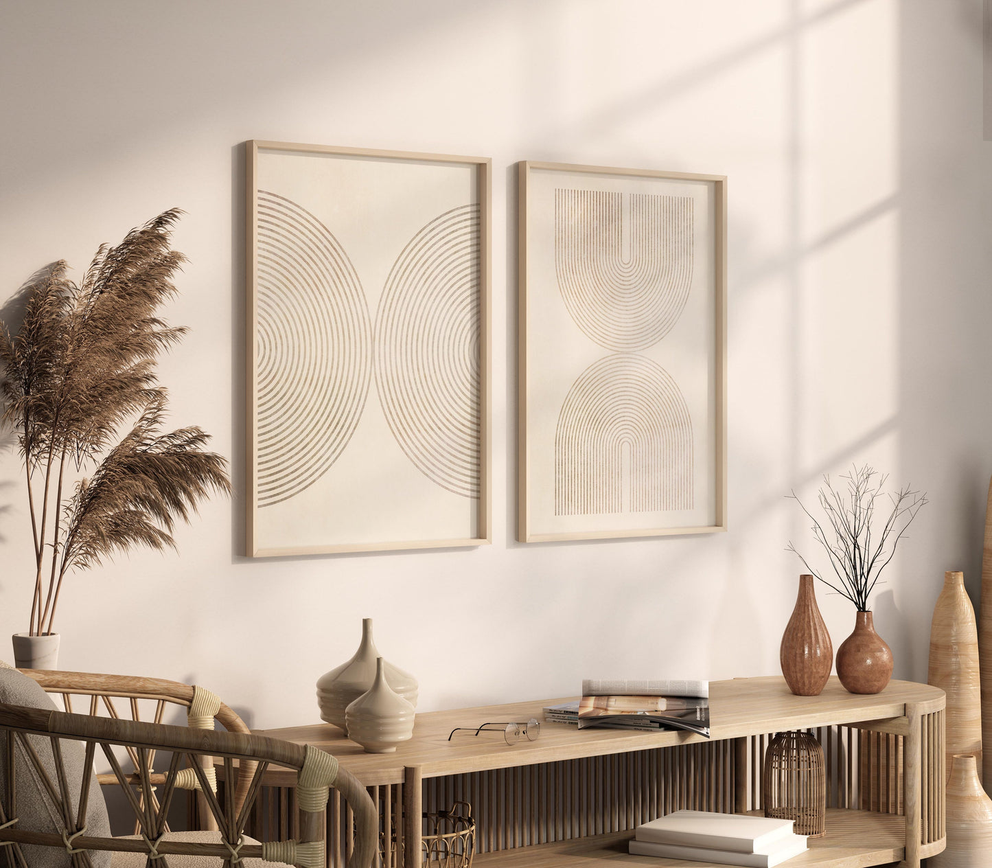 Set of 2 Boho Neutral Mid Century Modern Art Prints