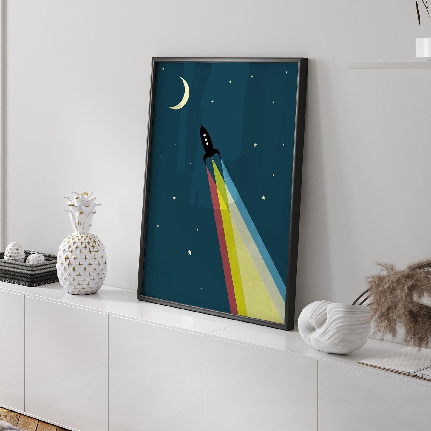Set of 6 Kids Space Nursery Decor Rocket Wall Art Prints