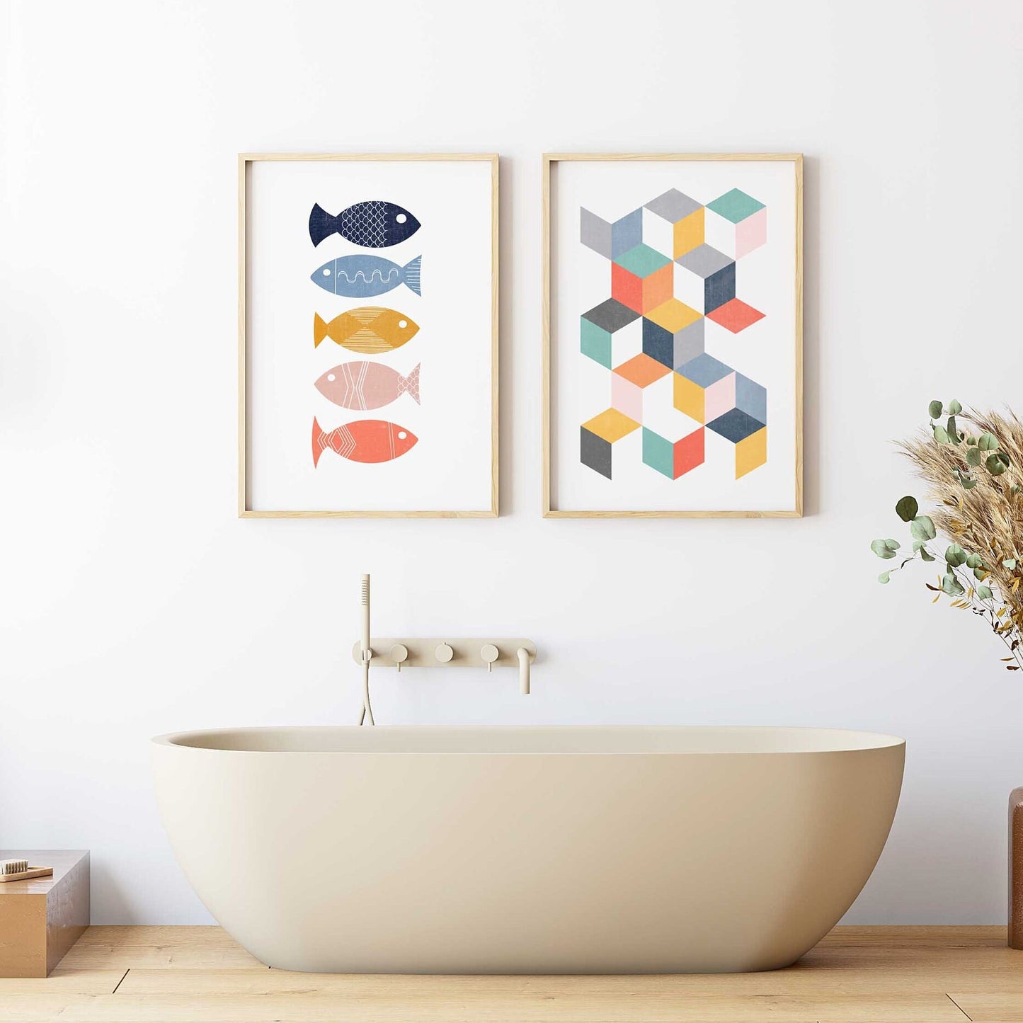 Set of 2 Colorful Kids Bathroom Abstract Art Prints