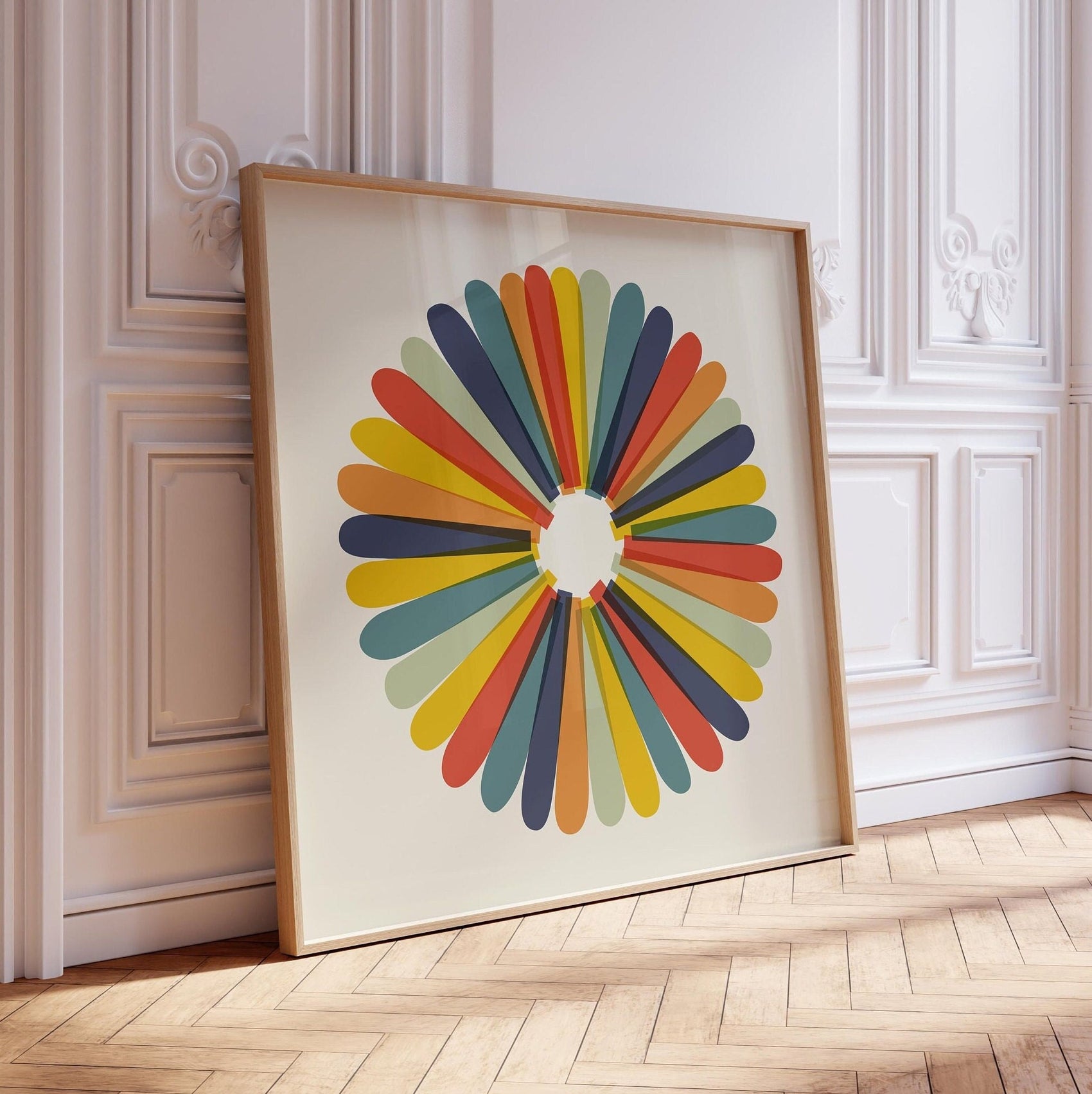 Colorful Retro Abstract Flower - Square Art Print