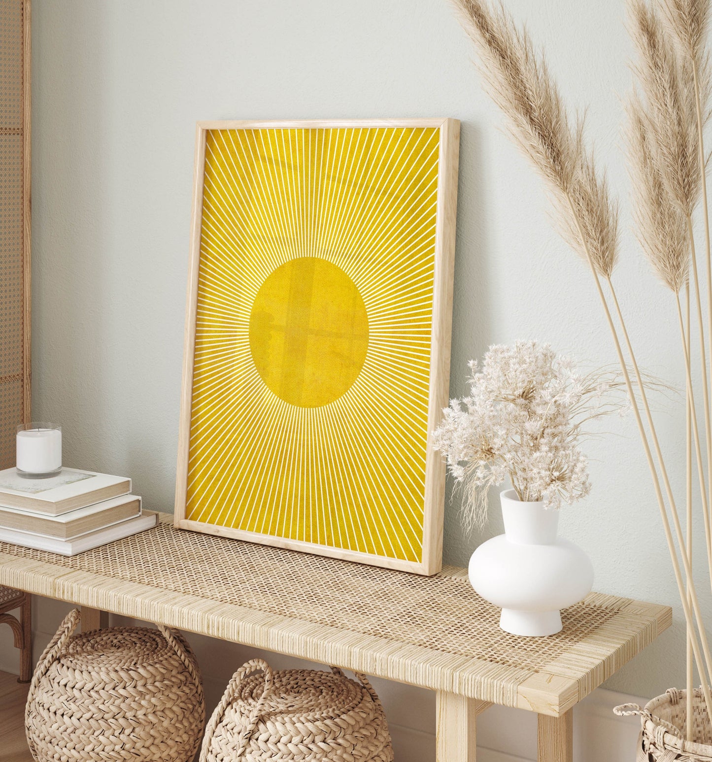Boho Modern Yellow Sun Wall Art Abstract Print