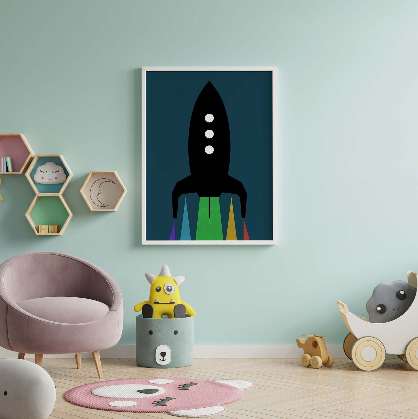 Set of 6 Kids Space Nursery Decor Rocket Wall Art Prints