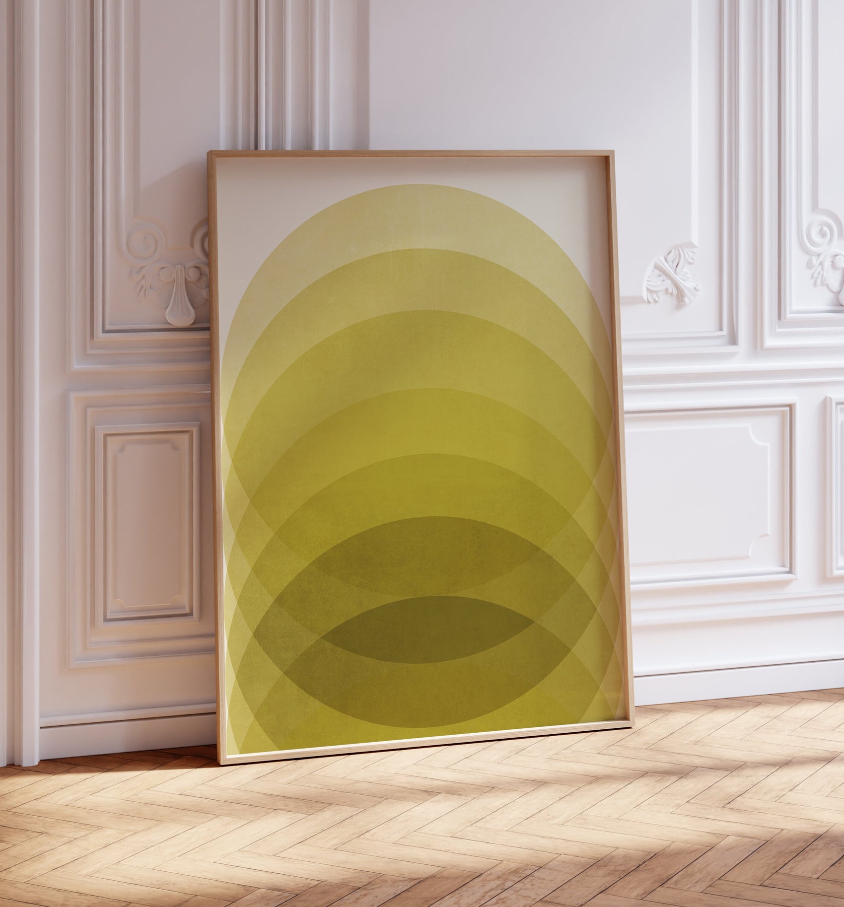 Yellow Mid Century Wall Art - Minimal Abstract Gradient Printable, Retro Modern Sun-Inspired