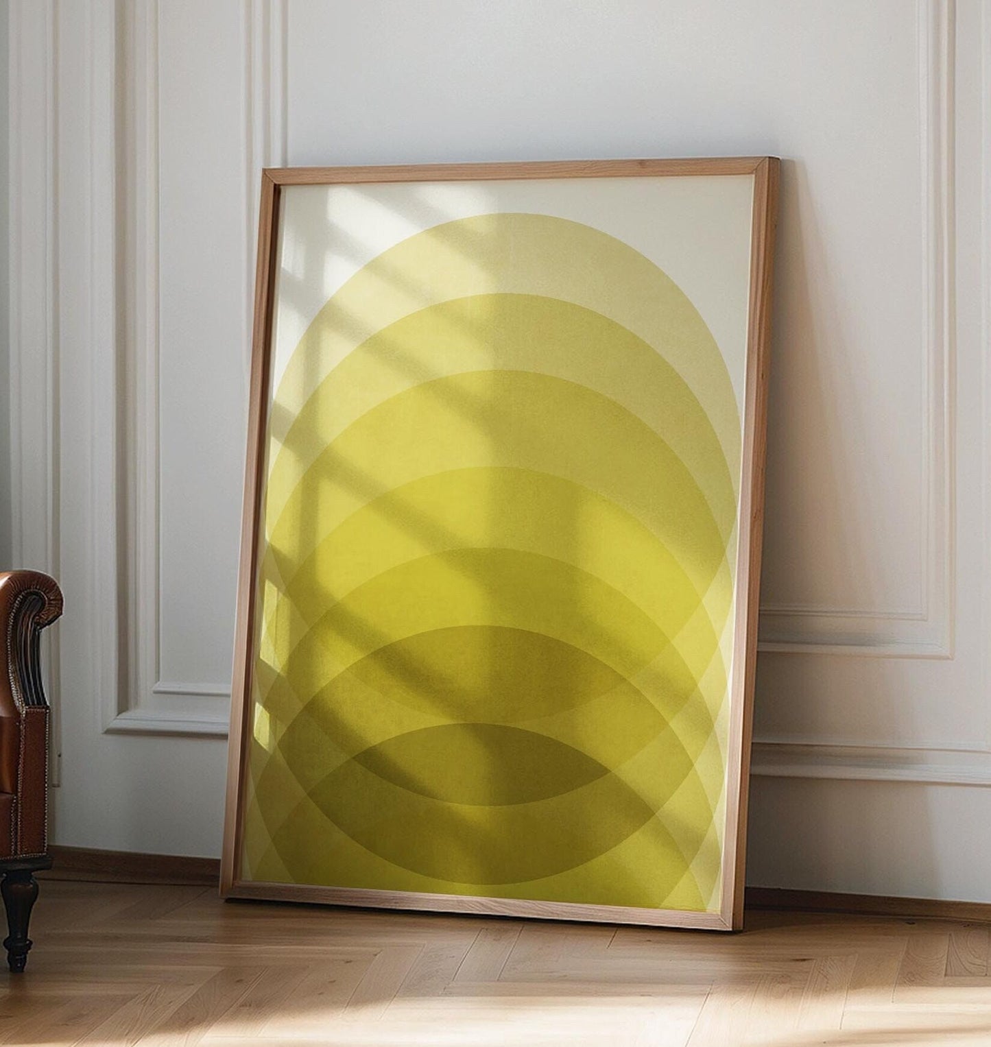 Yellow Mid Century Wall Art - Minimal Abstract Gradient Printable, Retro Modern Sun-Inspired